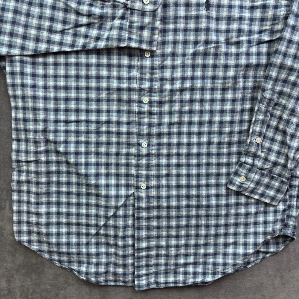 Polo Ralph Lauren Blake Mens Large Blue Gingham Plaid Cotton Button Down Shirt